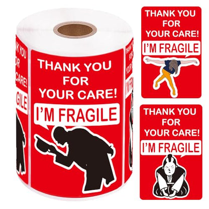 3x2 Inch Fragile Stickers with a Funny Thankful Design, Strong Adhesive Labels for Shipping and Moving, Handle with Care Stickers for Packages and Boxes - style: Moving_bow_m