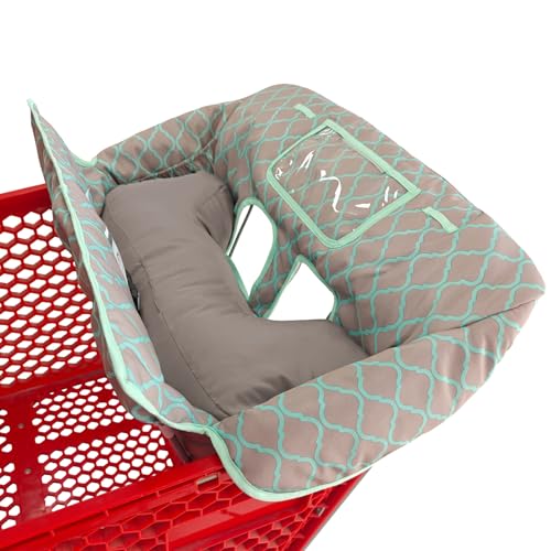 Love&go Soft Pillow Attached 2-in-1 Shopping Cart and High Chair Cover for Baby, Cotton Padded Cart Cover, Fold'n Roll Style, Portable with Carry Bag (Gray Grid) - color: Gray Grid