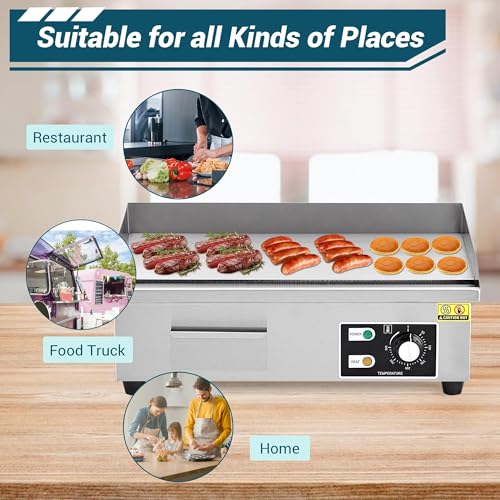 21" Commercial Electric Griddle, 1600W Commercial Electric Countertop Griddle Flat Top Grill Hot Plate BBQ, Electric Flat Top Grill With Shovel Brush, Restaurant Teppanyaki Grill Cooking Equipment