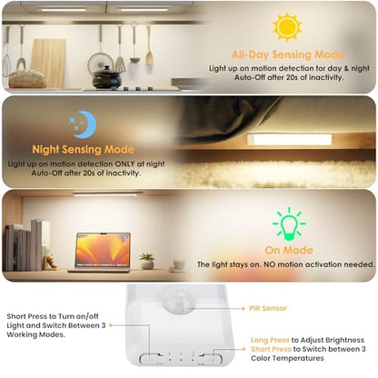 5-Pack Motion Sensor Under Cabinet Light, 3CCT, 11.8inch - color: White, size: 11.8 inch