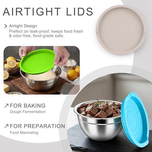 HaWare Mixing Bowls with Airtight Lids, 6-Piece Stainless Steel Salad Bowls - color: Colorful, size: Airtight Lids