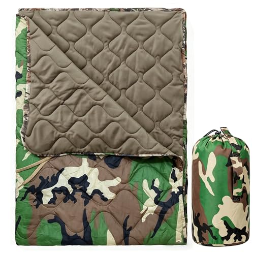 Lenotos Woobie Blanket, Thermal Insulated Military Poncho Liner, Water-Resistant, Portable, Insulation, for Hiking, Survival with Compression Carry Bag (Forest) - color: Forest