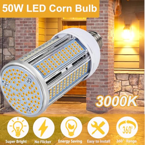 2 Pack 50W LED Corn Light Bulb 6000 Lumen Led Corn Bulb Super Bright 3000K Warm White E26/E27 Base LED Light Bulb for Home Garage Lighting Garage Backyard Office Household - size: 50W-2PACK