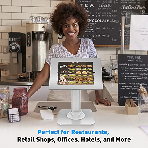 AboveTEK Anti-Theft iPad Kiosk Stand – POS iPad Security Stand & Locking Tablet Holder – Heavy Duty Base, 360° Swivel, 75° Tilt Bracket – Perfect for Retail Business (White) - color: White