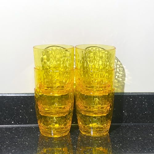 15-Ounce Plastic Tumblers (Set of 6), Reusable Plastic Mugs, BPA-Free Acrylic to Drink Mugs, Shatter Resistant, Textured Interior, Dishwasher Safe (Yellow, 15 Ounce) - color: Yellow, size: 15 Ounce