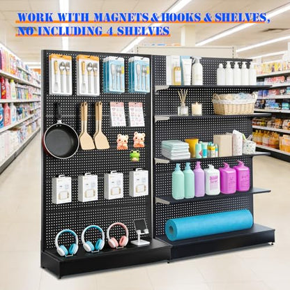 NectaCol Pegboard Display Stand 4'W x 6.5‘H, Gondola Retail Shelving Wall Display for Convenient Grocery Office Supply and Liquor Stores, Single Side Peg Board Panel No Including 4 Shelves - size: 1 Unit Gondola Stand
