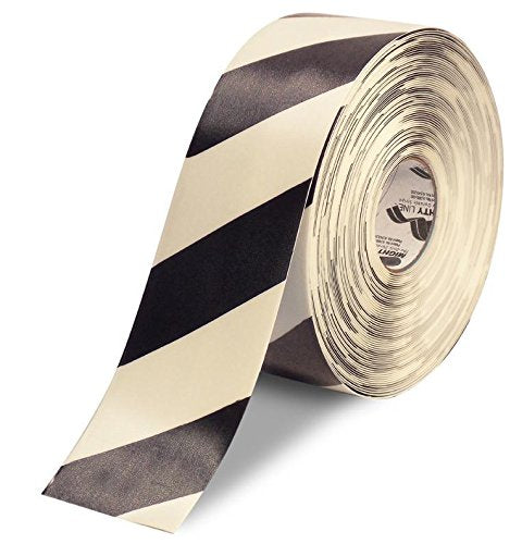 Mighty Line Diagonal Chevron Floor Marking Tape, 4 in White and Black - size: 4 inch, style: White With Black Chevrons