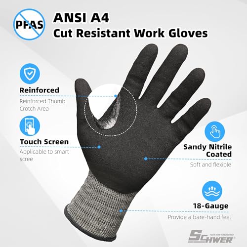 Schwer A4 AIR-SKIN Cut Resistant Work Gloves, Ultra Lightweight, AR5918, S - color: Gray, size: Small