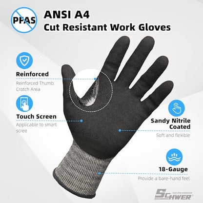 Schwer A4 AIR-SKIN Cut Resistant Work Gloves, Ultra Lightweight, AR5918, S - color: Gray, size: Small