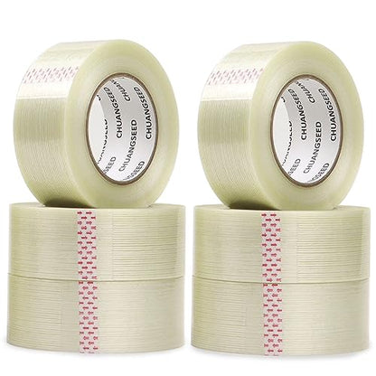CHUANGSEED 6-Pack Mono Filament Strapping Tape 6.2mil x 2Inch x 60yds Commodity Grade Heavy Duty Transparent Reinforced Fiberglass Tape - size: Mono 2" x 60y 6-Pack