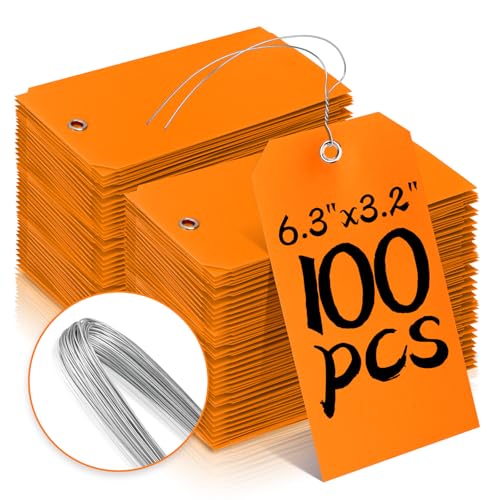 AmazonBasics 100pc Plastic Shipping Tags - BrieFcase Wires, Blank with Reinforcement Hole, Orange, 6 1/4" x 3 1/8" Durable Waterproof Hang Tags - color: Orange, size: 6 1/4" x 3 1/8"