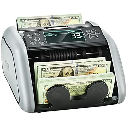 VEVOR Money Counter Machine, Bill Counter with UV/MG/IR/DD/DBL/HLF/CHN Counterfeit Detection, Counting/Value Count/Add/Batch Modes, USD/EUR Money Counting Machine with LCD Display for Small Business - size: 9.6*11*6.2"