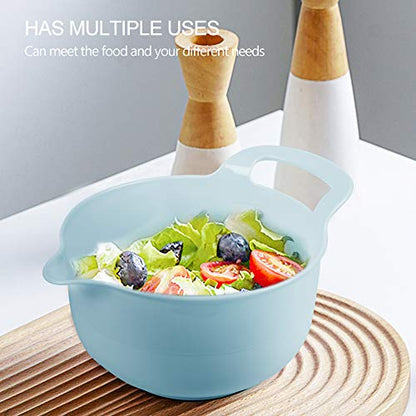 BoxedHome 4 Pack Nesting Mixing Bowls with Pour Spout and Handle, Plastic Large Mixing bowl BPA free Microwave & Dishwasher Safe(Blue, 4 Pack with Handle) - color: Blue