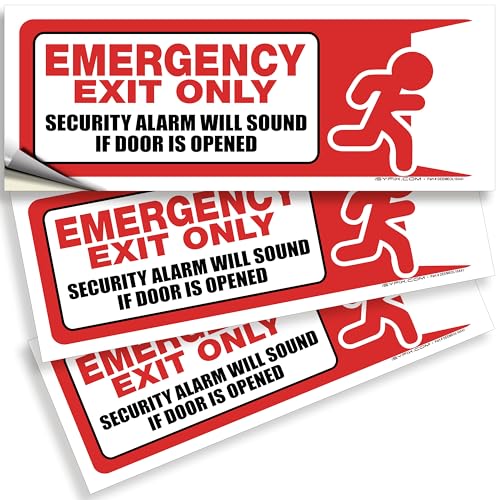 iSYFIX Emergency Exit Only Stickers, 10x4 Inch, 3 Pack - color: RED & WHITE, size: Medium