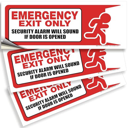 iSYFIX Emergency Exit Only Stickers, 10x4 Inch, 3 Pack - color: RED & WHITE, size: Medium