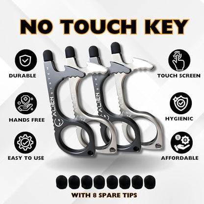 No Touch Door Opener Keychain 4 Pack - Larger Hook, Stylus & Bottle Opener - color: Silver Pearl + Gun Grey