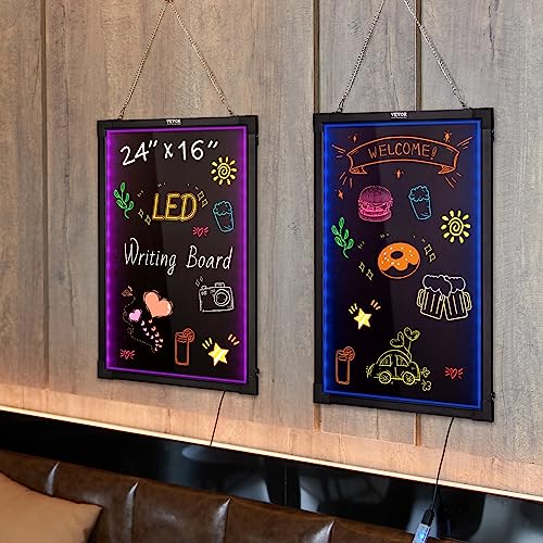 VEVOR 32"x24" LED Message Writing Board, Menu Sign Boards, Illuminated Erasable Lighted Chalkboard, Neon Effect Drawing Panel with 8 Fluorescent Chalk Markers and Remote Control - size: 32"W x 32"H