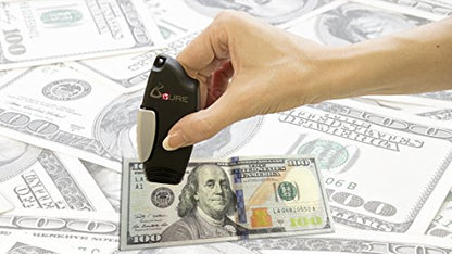 B$URE Portable Counterfeit Bill Detector - Pocket Size Fake Money Detector Perfect for Small Businesses and Restaurants – Gives Reliable Protection Against Fraud