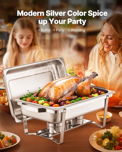 VEVOR Chafing Dish Buffet Set, 2 Pack Stainless Chafer with 2 Full Pans, Rectangle Catering Warmer Server with Lid Water Pan Folding Stand Fuel Tray Holder Clip - color: Silver, size: 2 Pack