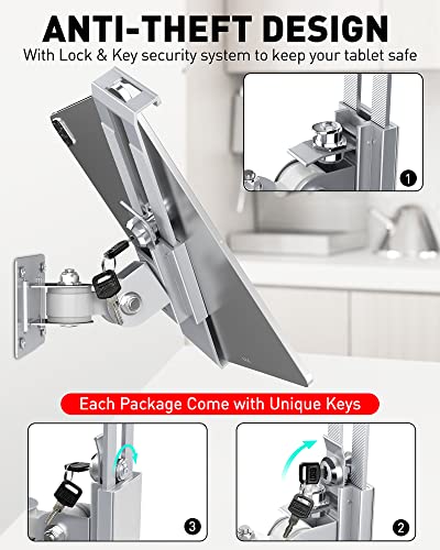 AboveTEK Tablet Wall Mount -360° Rotation iPad Wall Holder for Retail & Business, Anti Theft iPads Stand Fits 7"-11" Tablets Including iPad Pro/Air/Mini, Galaxy Tab - Security Lock & Key - (Silver) - color: Silver