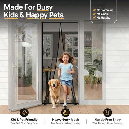 AUGO Magnetic Screen Door - Self Sealing, Heavy Duty, Hands Free Mesh Partition Keeps Bugs Out - Pet and Kid Friendly - Patent Pending Keep Open Feature - 38 Inch x 83 Inch - size: 38" x 83"