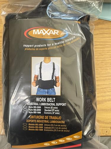 MAXAR Industrial Back Brace for Work, Adjustable Double Pull & Removable Suspenders/Straps, Ideal for Lumbosacral Back Pain Relief & Heavy Lifting, 8" Wide, Unisex (Black, X-Large) - size: X-Large