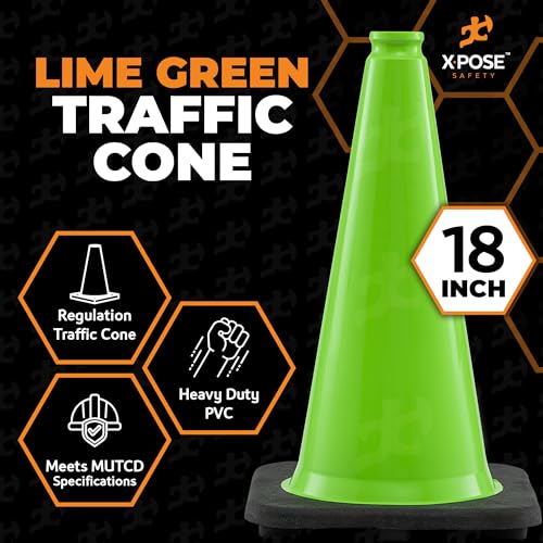 Xpose Safety 18” Lime Green Traffic Cone - 24 Pack - color: Lime, size: 18" 3lb. Cone