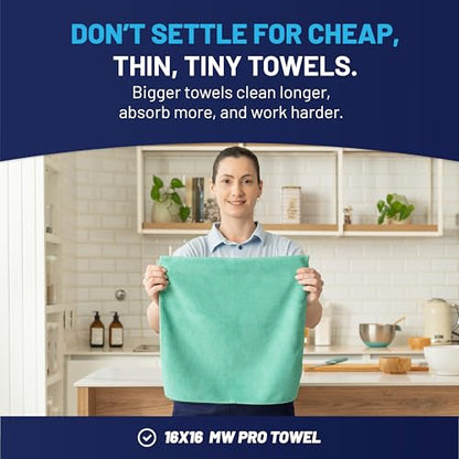 Microfiber Wholesale MW Pro 16x16 Microfiber Wash Cloths - Absorbent Kitchen Dish Rags & Counter Wipes - Heavy Duty Scrubbing Towels for Restaurants & Food Prep (Green, 12-Pack) - color: Green