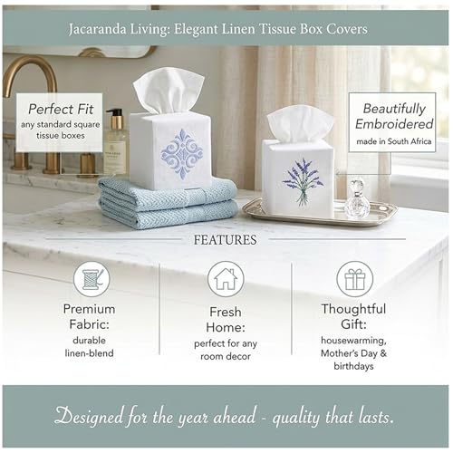 Jacaranda Living Square Tissue Box Cover, Linen/Cotton Fabric Tissue Holder, Decorative Cloth Tissue Cube Cover, Animal Designs Girl and Dog - color: Girl and Dog