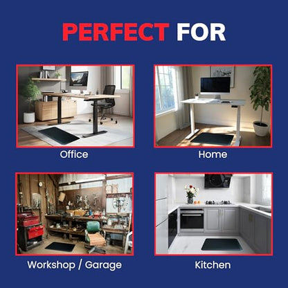Patented One Foot Moveable Premium Ergonomic Anti-Fatigue Foam & Gel Mat for Adjustable-Height Office Desks, Kitchen Floors, and Home, Made in USA, Charcoal Black for Hard Surfaces