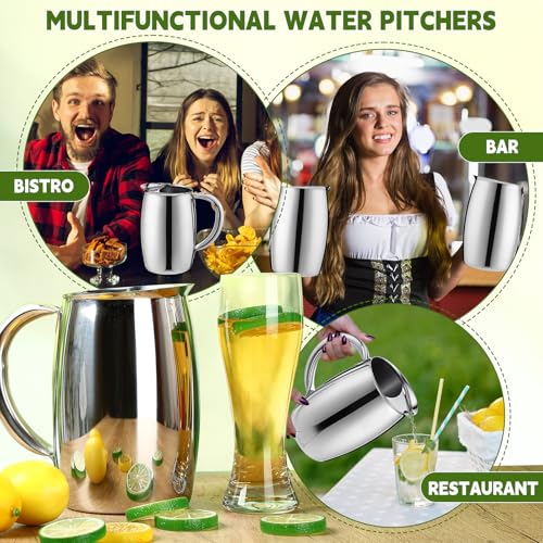 Funnymoom 6 Pcs 2 L Stainless Steel Water Pitchers with Ice Guard