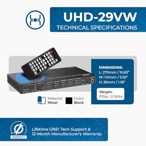 OREI 3x3 HDMI/USB-C Video Wall Controller 4K with RS-232, Audio Extract