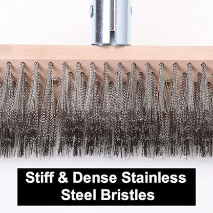 MAXMAN Wire Scrub Brush, 63"Stainless Steel Bristle, Outdoor Patio Cleaning - size: With 1PC 8-inch brush head