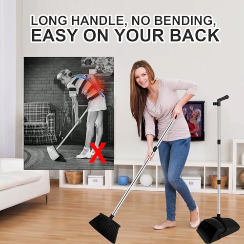 Black Broom and Dustpan Combo Set, 51" Long Handle Broom - color: Black, size: Normal