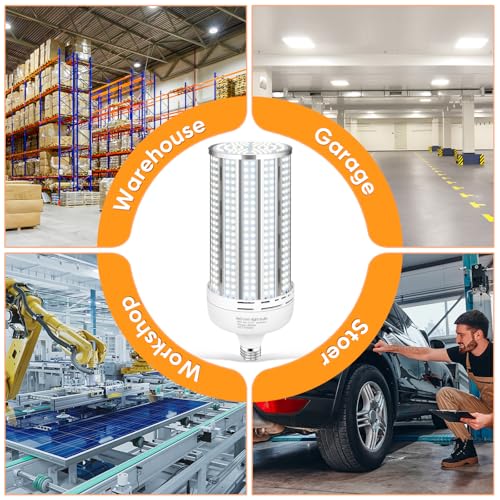 XYCN 2 Pack 400W Corn LED Light Bulb Fanless,5000K Daylight(Eqv.1,200w Mh/Hps/Hid) Non-Dimmable E26/E39 Large Mogul Base LED Cob Lamp 57,000LM for Garage Warehouse Factory Workshop Street Backyard