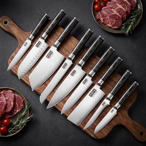 MDHAND Chef Knife Set with Roll Bag, Ultra Sharp Japanese Kitchen Knife Set - size: 10PCS Chef Knife Set