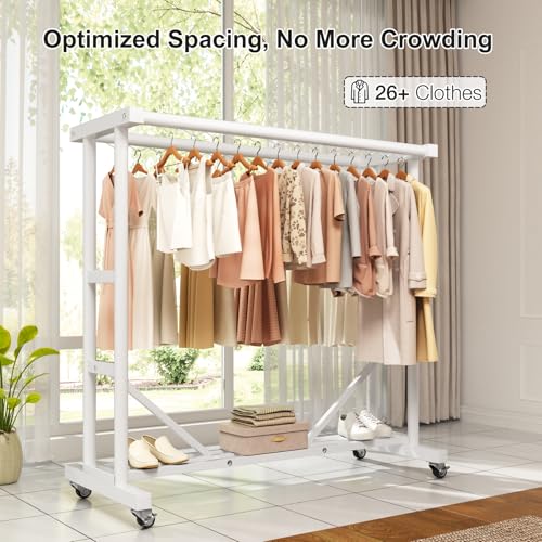 Stainless Steel Rolling Clothes Rack, 55 Inch Large Size, 700 LBS Capacity - color: White