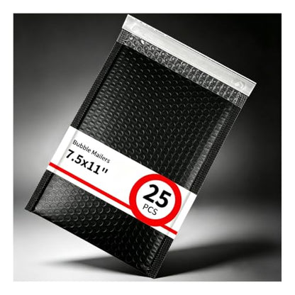 25 Pack 7.5" x 11" Usable Size Bubble Mailers, Black Padded Shipping Envelopes with Self Seal Closure, Poly Mailers for Clothing, Books, Documents, Accessories and More - size: 7.5" x 11" (Usable Size) - 25 Pack