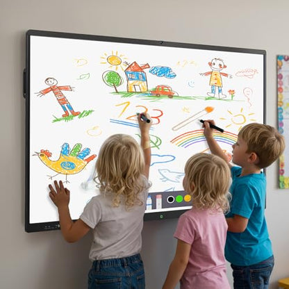 75'' Smart Board, 4K UHD Interactive Touchscreen Whiteboard, Android 14 8+128GB Wireless Smartboard for Classroom Home Office Studio - size: 75"