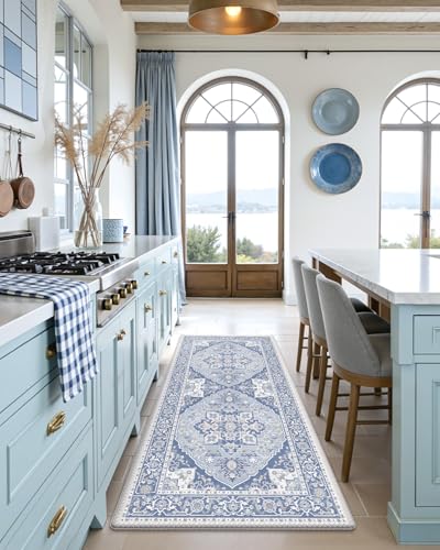 DEXI Kitchen Floor Mats Cushioned Anti Fatigue Runner Rug 24x59 Light Blue - color: Light Blue, size: 59"L x 24"W x 0.4"Th