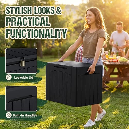 Devoko 29 Gallon Deck Box, Waterproof Resin Outdoor Storage Box - color: Black, size: 29 Gallon