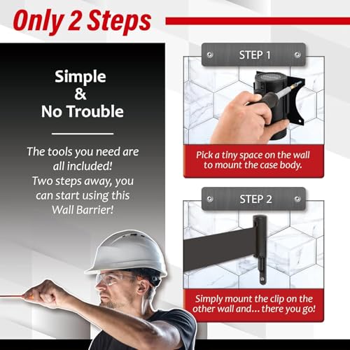DuraSteel Wall Mount Crowd Control Retractable Belt Barrier - 9.2 Ft Black Retractables Barrier Belt, Crowd Control Barriers Do Not Enter Line Dividers for Crowds NOT Stanchions with Retractable Belts - color: Black Belt, size: Black Case