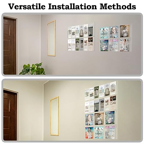 Acrylic Brochure Pamphlet Holder, 6 Magazine Holders and 12 Pamphlet Holders, Clear Brochure Display Holder Wall Mount, Trifold Flyer Rack, Literature Storage Rack for Home, Offices, Waiting Room