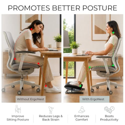 Under Desk Foot Rest – Adjustable Ergonomic Foot Rest with Steel Frame & Memory Foam Cushion, Soft Velour Finish for Superior Comfort, Designed to Improve Posture & Relieve Leg Pressure | ErgoNest™