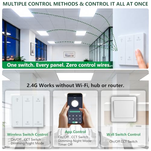 2x4 LED Flat Panel Light 6 Pack, 70W 9310LM, 2.4G Wireless Switch & App