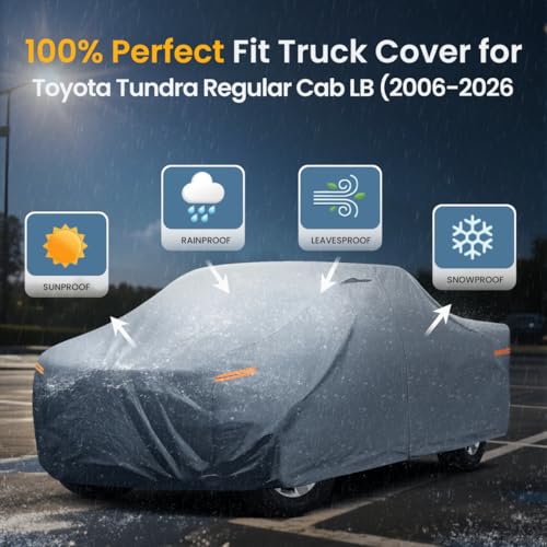Tundra Truck Cover Custom Fit 2006-2021 Regular Cab Long Bed(8.1') with Door Zipper, 10 Layers Outdoor Heavy Pickup Truck Cover Waterproof All Weather, Wind Dust Sun Protector. - size: Custom fit Toyota Tundra Regular Cab LB