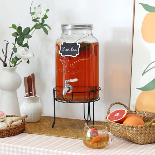 1.5 Gallon Glass Drink Dispenser with Stand for Parties and Everyday Use - size: 1.5 Gallon With Stand Silver