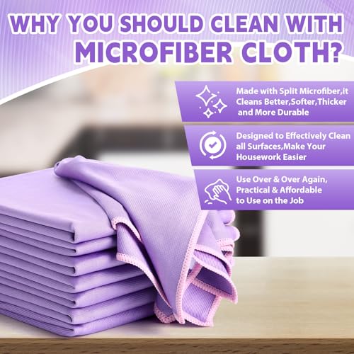Maxcheck 24 Pack Microfiber Glass Cleaning Cloths, 16" x 16", Purple - color: Purple