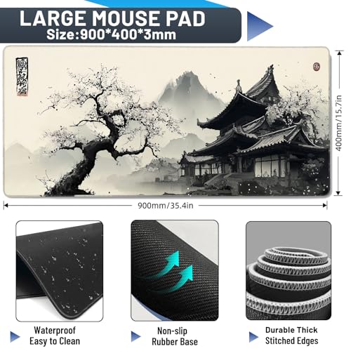 Gaming Large Mouse Pad 35.7x15.7inch,Japanese Desk Mat Pad for Keyboard and Mouse, Gaming Mousepad, Keyboard Mat Pads with Non-Slip Rubber Base,Waterproof Computer Mat Office Home Desktop Protection - color: cloud-kissed towers