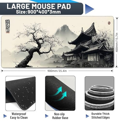 Gaming Large Mouse Pad 35.7x15.7inch,Japanese Desk Mat Pad for Keyboard and Mouse, Gaming Mousepad, Keyboard Mat Pads with Non-Slip Rubber Base,Waterproof Computer Mat Office Home Desktop Protection - color: cloud-kissed towers